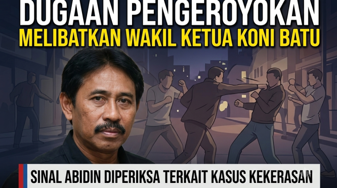 Kasus dugaan pengeroyokan libatkan Wakil Ketua KONI Kota Batu, Sinal Abidin, masuki tahap gelar perkara. Jumat (19/6/2026).