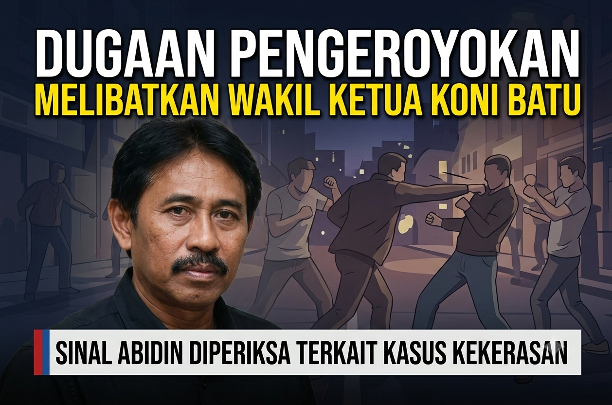 Kasus dugaan pengeroyokan libatkan Wakil Ketua KONI Kota Batu, Sinal Abidin, masuki tahap gelar perkara. Jumat (19/6/2026).